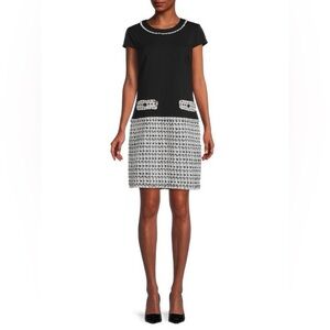 KARL LAGERFELD PARIS Two-Tone Tweed Sheath Dress
